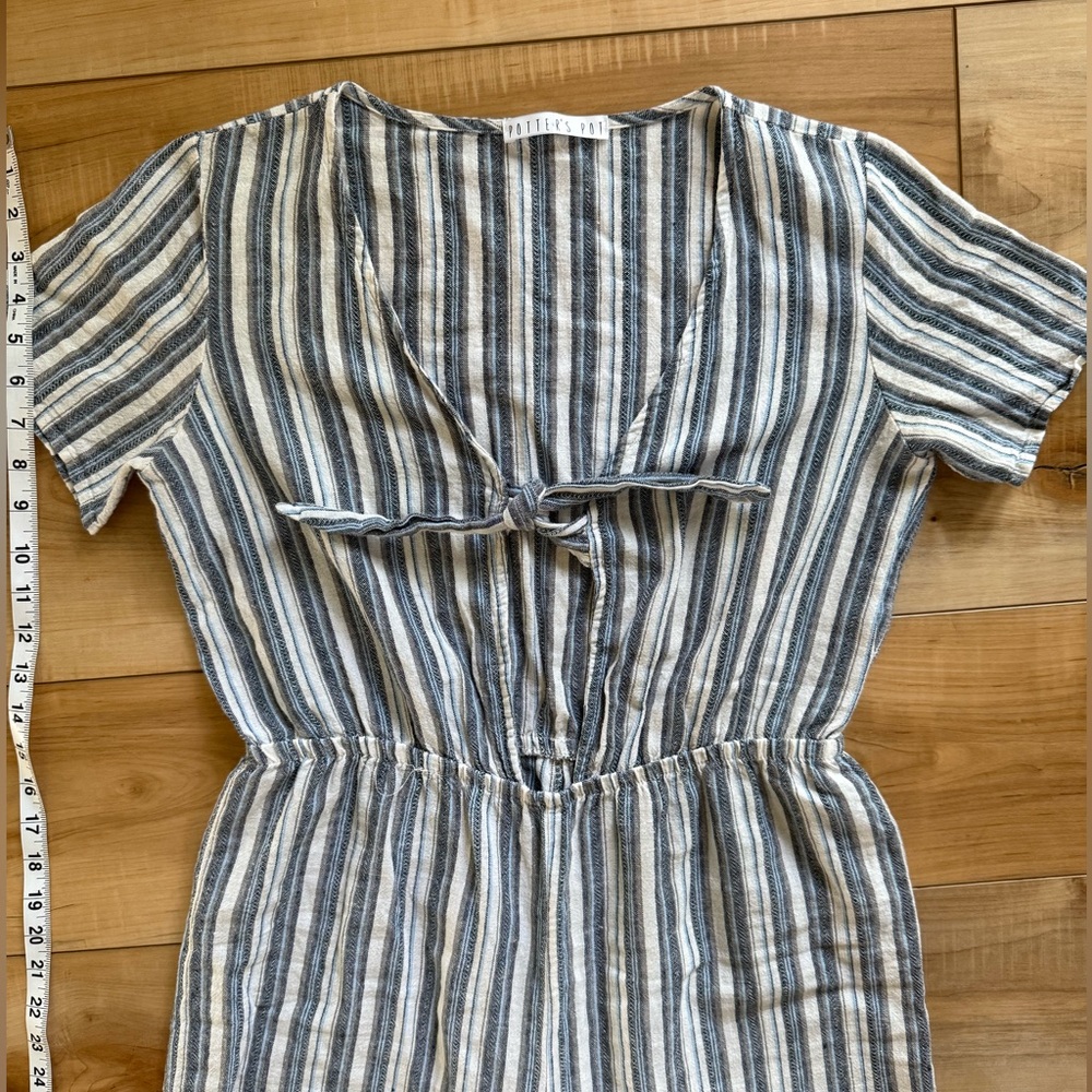 Blue and White Striped Wide-Leg Jumpsuit - Picture 4 of 7